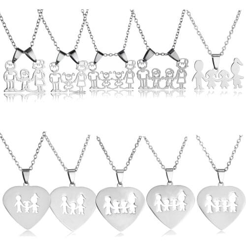 Stainless Steel Humanoid Charm Pendant Necklace Dad Mom Sons Daughters Cat Dog Love Family Jewelry Necklace Christmas Party Gift