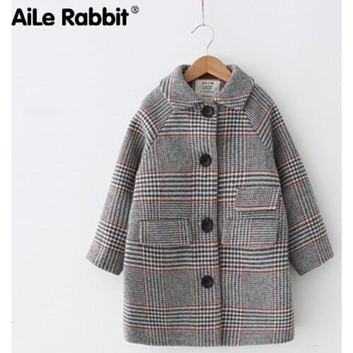 2019 Autumn And Winter Coat Girls Fashion Clothes Jacket Childrens Plaid Long Sleeve Cotton Jacket For The Elegant Girl k1