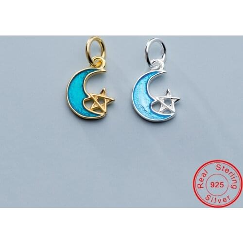 UQBing Silver Color Blue Enamel Moon Star Dangle Charms Pendant Jewelry Findings For Jewelry Making Necklace Bracelet DIY