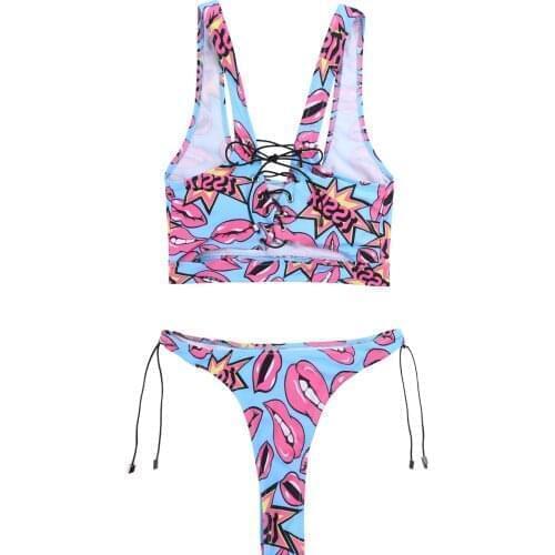 IEFiEL Swimwear Women 2pcs Swimsuit Sexy Lace-Up Micro Bikinis Set Swimming Bathing Suit Beachwear Summer Brazilian Bikini