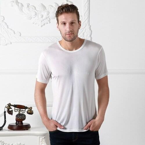 Men 100% Pure Silk T-shirt Top Knit Casual Crew Neck Shirts Short Sleeve Comfort