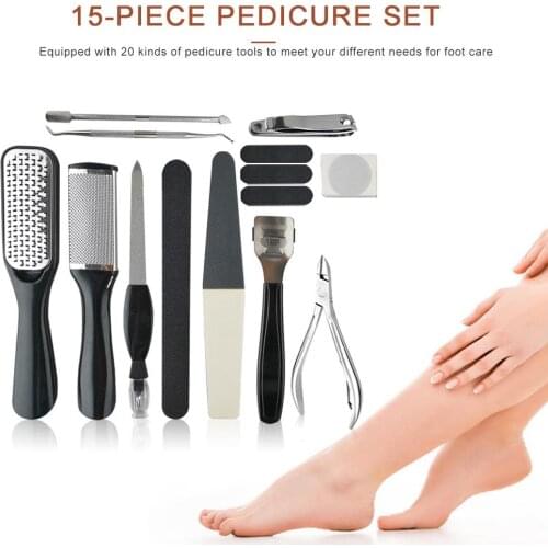 15pcs Pedicure Tools Professional Exfoliating Foot File Set Portable Foot Scrubber Dead Skin Reomver Manicure Set Foot Care Tool
