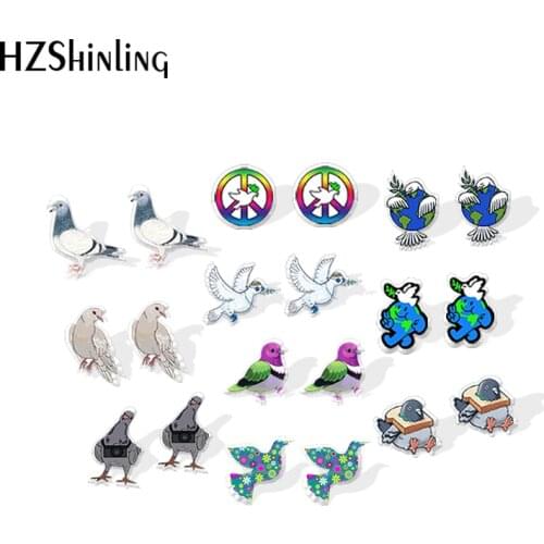2021 New Lovely Dove Stud Earring Pigeon Acrylic Resin Earrings Epoxy Handmade Jewelry Gifts Girl