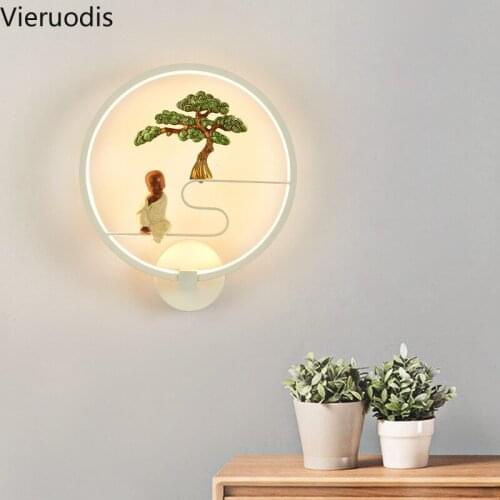 New Chinese-style Zen Monk Wall Lamp Creative Wall Light for Bedroom Bedside Living Room Background Home Decor Indoor Lighting