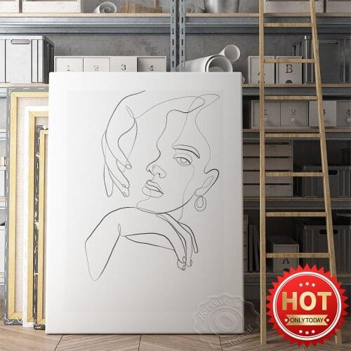 Simple Porch Decor Painting Poster, Ins Nordic Simple Style Line Character Wall Picture, Minimalist Sketch Art Canvas Painting