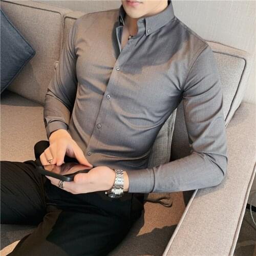 Plus Size 7XL 6XL 5XL-S Autumn New Solid Long Sleeve Men Dress Shirts Business Formal Wear Slim Fit Casual Office Blouse Homme