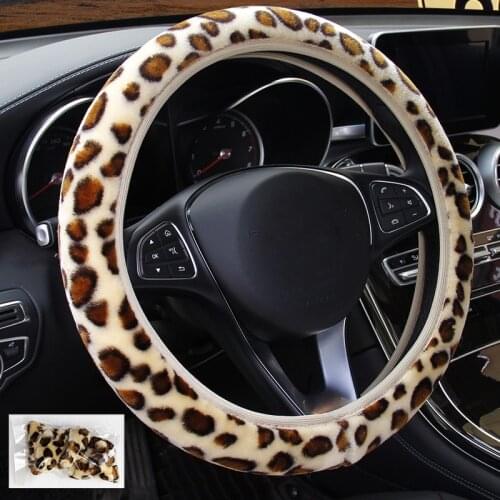 Leopard Print Plush Elastic Section Steering Wheel Cover High Quality Comfortable Keep Warm Shock Absorptian Elastic