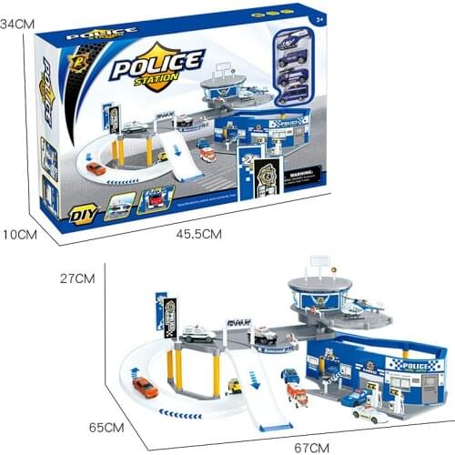 Aircraft/Parking Lot Model of Urban Police Base Auto Kinship Education Assembly Track Intelligent Splicing Building blocks Toys