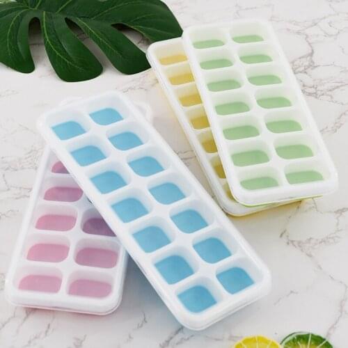 14 Grid Silicone Popsicle Ice Tray Mould Household Three-dimensional Square Ice Cube Molds with Clear Cover Kitchen Accessories