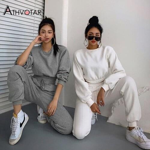 ATHVOTAR Warm Thick Tracksuits Sweat Suits Women Long Sleeve High Waist Sportswear Fitness 2 Piece Jogger Sets Womens
