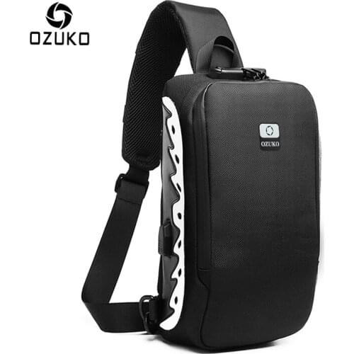 OZUKO Anti-theft Men Chest Bag Waterproof Male Messenger Bags USB Charging Chest Pack Fashion Reflective Sling Bag for Teenagers