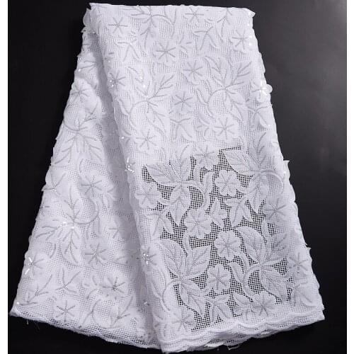 Zhenguiru Hight Quality White African Lace Fabric Sequined Mesh French Tulle Lace Nigeria Fabric For Women Wedding Dress A 2337