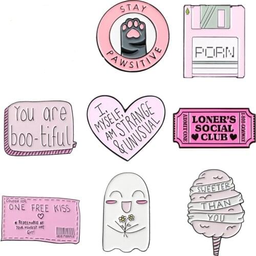 Retro pink Paw creative hard drive enamel pin Cartoon maiden digital pin brooch for women movie ticket badge Pin Jewelry gifts