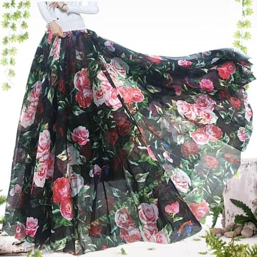2018 New Female Summer Bohemia Plus Size 6XL 5XL 4XL Fashion Elegant Black Floral Chiffon Big Flower Beach Maxi skirts womens