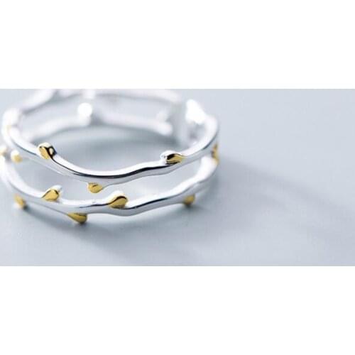 Creative Double Tree Branch Fresh Cute Sweet Art 925 Sterling Silver Female Resizable Opening Rings Bague anillos De Prata