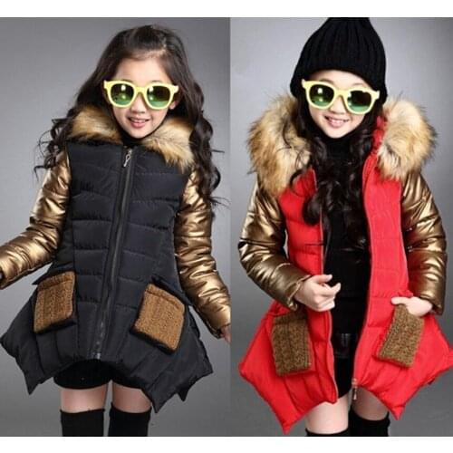 Winter girls Hooded cotton-padded clothes Kids girl teenager cotton-padded Thicken warm Kids Outerwear coat For Winter 3-16T