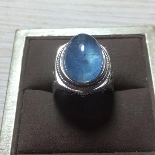 100% Natural Blue Aquamarine Adjustable Ring 925 Silver 12*16mm Love Gift Stone Ring AAAA Crystal Healing Stone Low Price