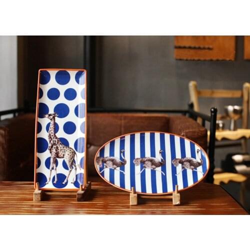 18Pcs Of Wild Animal Marble Ceramic Tableware Bowls And Plates Creative Ins Rice Salad Noodle Noodle Dish Soup Spoon Tableware S