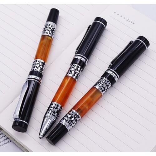 3PCS Set Yiren Celluloid Fountain Pen Roller Pen and Ballpoint Pen Beautiful Silver Flower Pattern for Business Office School