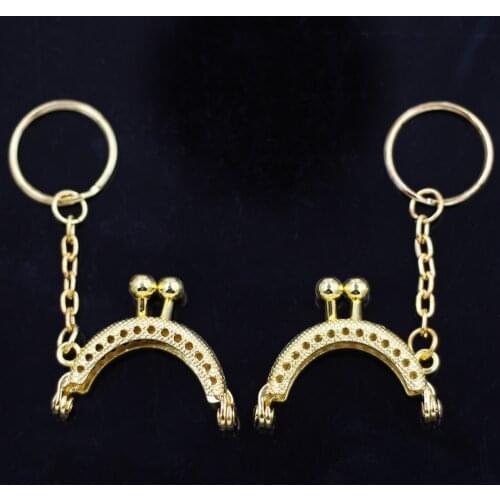 50PCS Gold Plated Mini Metal Purse Bag Frames Kiss Clasps Clutch Buckle Lock Arch 4cm Sewing Holes Handbag Accessories Key Ring