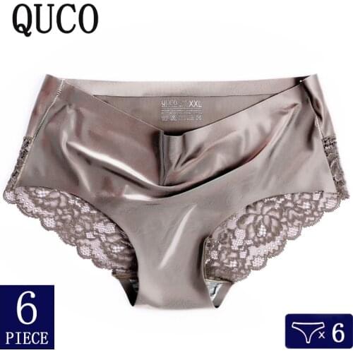 QUCO Brand Sexy Lace Panties For Women Seamless Underwear Womens Briefs Nylon Silk For Ladies Transparent Lingerie Solid Thongs