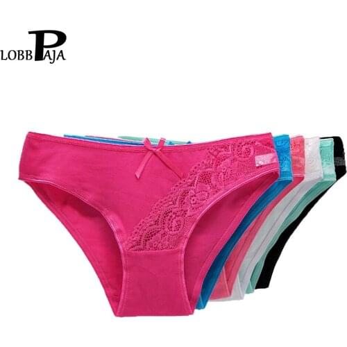 6 PCS/Lot Women Underwear Cotton Panties Sexy Lace Everyday Low Waisted Girls Briefs Ladies Knickers Transparent M L XL #9386