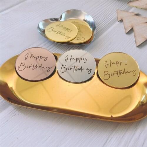 8pcs Happy birthday cake topper mirror acrylic laser engraving baking paper cup decoration ornaments party decorations crafts