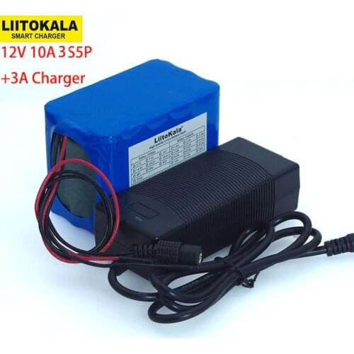 Liitokala 12V 10Ah Large capacity 18650 li-lon battery pack 12.6V 10000mAh with PCB Circuit Protection Board+ 12.6V 3A Charger