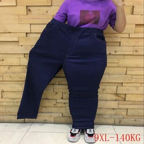 Autumn plus size jeans high waist stretch 5XL 6XL 7XL 8XL 9XL plus size women pocket high waist stretch pencil jeans