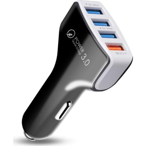 Car USB3.0 mobile phone charger 4 ports 2.4A fast charging QC3.0 is suitable for Samsung Xiaomi iPhone mobile phone car charger