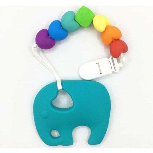 Bpa Silicone baby Teething pendant clips silicone Teething Pacifier Clip with large elephant pendant heart chew beadswholesale