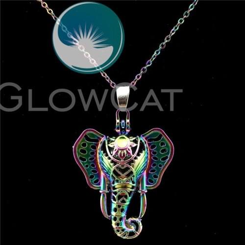 C131 Rainbow Color Elephant Beads Cage Essential Oil Diffuser Aromatherapy Stone Pearl Cage Locket Necklace Women Party Gift