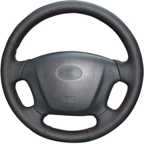 Black PU Faux Leather DIY Hand-stitched Car Steering Wheel Cover for Kia Carens 2007-2011 Rondo Hyundai Entourage 2007