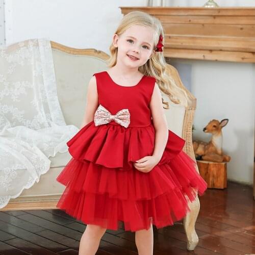 0-5Years Summer Kids Party Costume Flower Girl Dresses Red Weddings Formal Clothes Princess Dress For Girls Bridesmaid Dresses