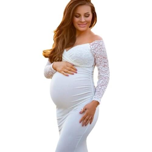 Sexy Lace Maternity Photography Props Long Dress V-neck Pregnancy Dresses Elegant Pregnant Women Maxi Gown for Photo Shoot