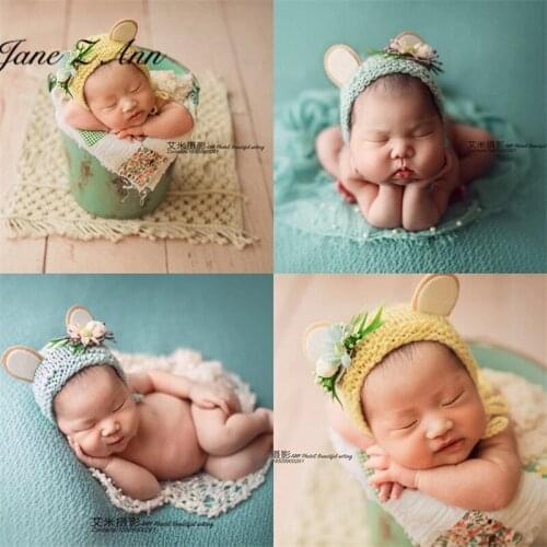 Jane Z Ann Baby lovely ear flower decoration hat wrap cloth photography newborn studio shooting accessories