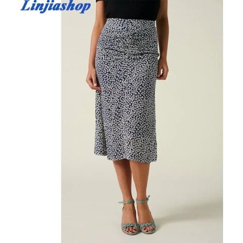 Elegant casual floral print midi skirt summer A line loose chiffon streetwear tulle skirt classical bloggers vestidos