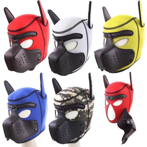 Erotic Costumes of Pup Cosplay Padded Latex Rubber Dog Hoods Mask for Women Men to Fetish Slave Bdsm Bondage Flirting Sex Toys