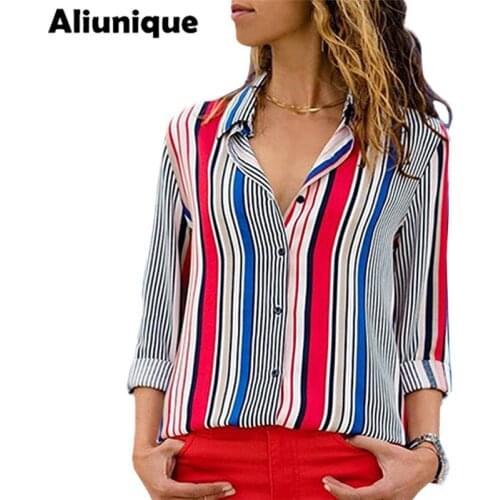 Aliunique New V-Neck Stripe T-shirt For Women 2021 Summer Casual Chiffon Long Sleeves Dress Europe And America Fashion Design