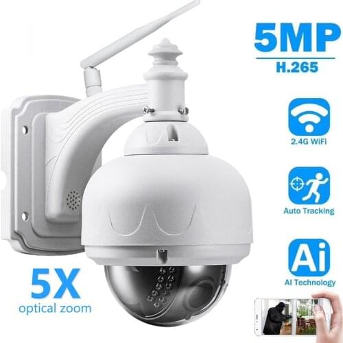 5MP PTZ 2.4G Wifi Security CCTV Network Wireless IP Camera Auto Tracking Outdoor 5X Optical Zoom H.265 P2P Two Way Speak Audio