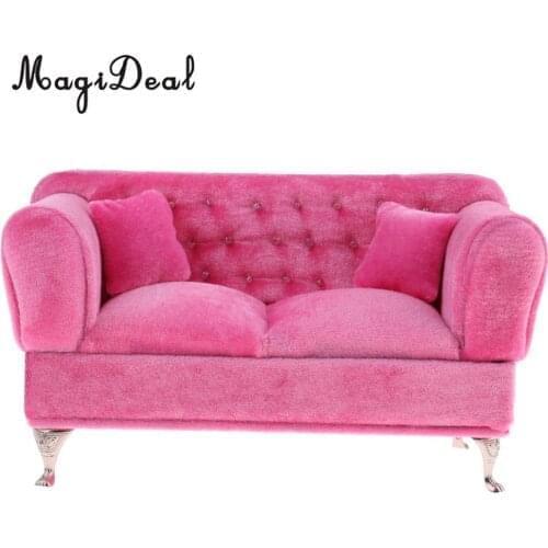 MagiDeal 1/6 Scale Dollhouse Pink Long Sofa with Cushions Furniture for Dolls Action Figure Accessories Furniture Decor Kids Toy