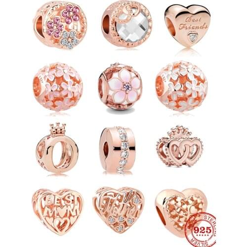 Newest spring Beads Pink Daisy Flower Dangle Charm Rose Gold MOM treeFit Original Pandora Charms silver 925 Bracelet Jewelry