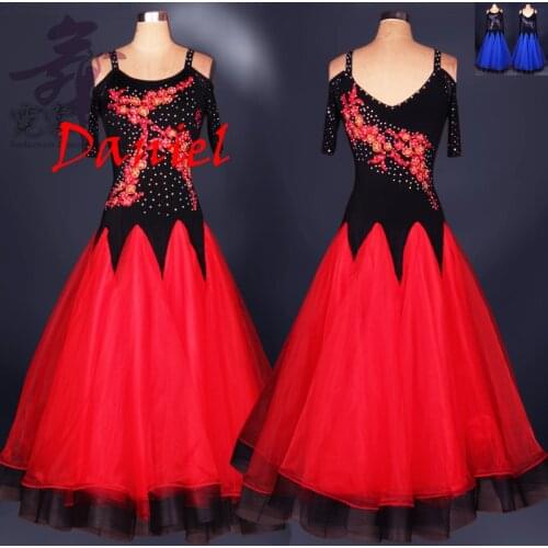 2016 New Accept Custom Dress For Ballroom Dancing Red/Blue Marine Costumes For Women Short/Long Sleeve Jazz/Tango/Waltz Dresses