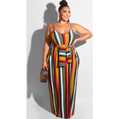 2021 Summer Maxi Oversized Dress Women Large Big Size Striped Dress Ladies Long Party Plus Size Spaghetti Strap Robe Femme 4XL