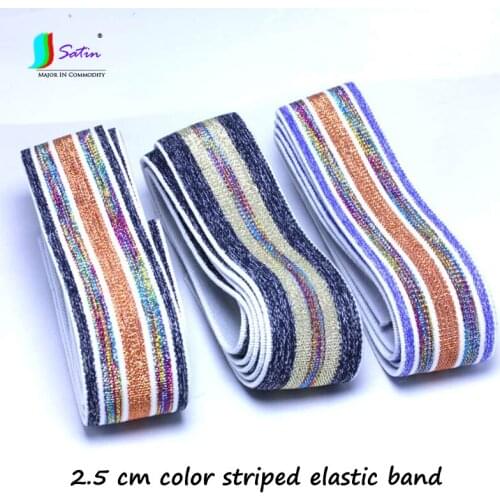 Wide 2.5 cm Gold Wire Striped Jacquard Elastic Band, Hand Sewing Accessories DIY Hair Ring Flat Rubber Band Elastic Rope A0275F