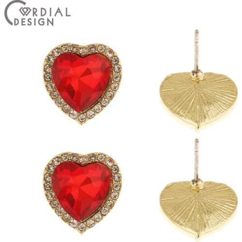 Cordial Design 50Pcs 14*14MM Rhinestone Earring Stud/Jewelry Accessories/Red Heart Shape/Jewelry Findings & Components