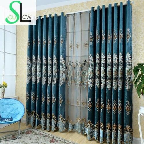 Blue Laser Paste Can Customized Curtain Room Study Curtains And Tulle Embroidered Voile Window Living Cortinas Europe French