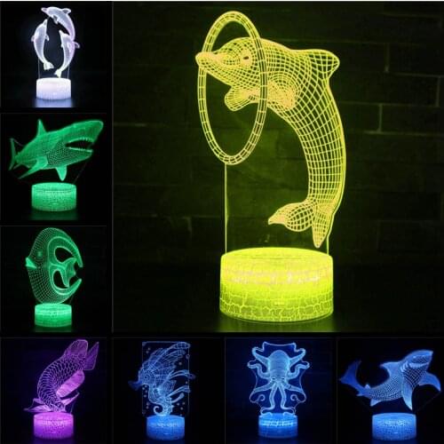 3D Night Light Anime Ocean World Dolphin LED Table Lamp Shark Touch USB Remote Control 16 Color Childrens Bedroom Novelty Gift