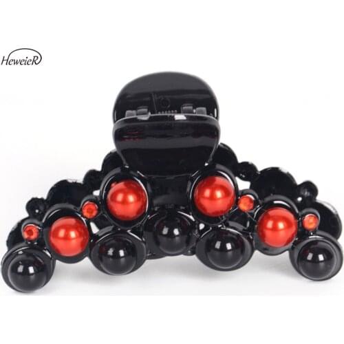 Women Ladies Casual Plastic Hair Claws Crab Clip Red Black Color Bead Hairpieces Hairpin Headdress Accessories