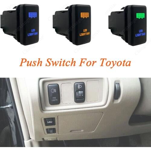 Green & Blue LED Car Push Button Switch Led Light Bar For Toyota Prado Landcruiser Hilux FJ Cruiser ON OFF Switch + Wire